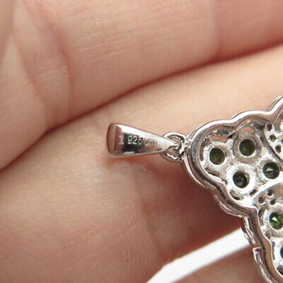 925 Sterling Silver Real White Topaz & Peridot Gemstone Cross Pendant - Picture 8 of 8